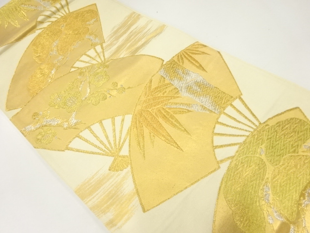 アンティーク　扇に松竹梅模様織出し袋帯（材料）